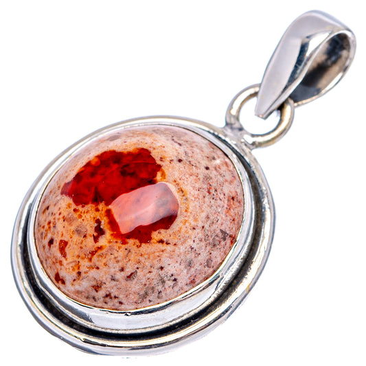 Sterling silver opal pendant with round red fire opal cabochon and hinged bail