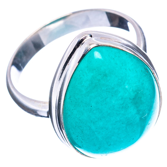 Amazonite oval ring with sterling silver band and bezel-set teal gemstone