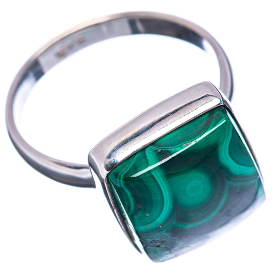 Sterling silver ring with green malachite square stone, squared band, size 7