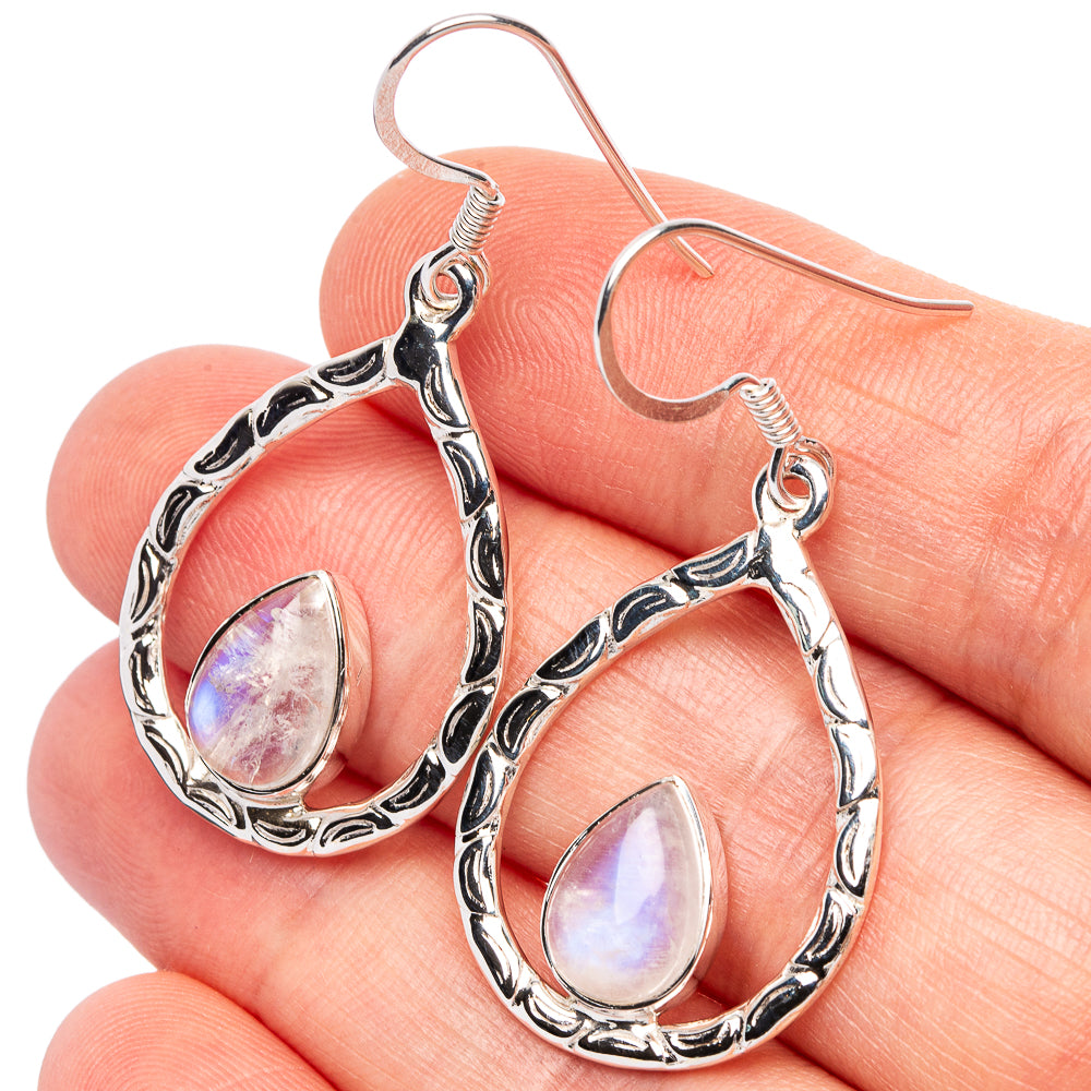 Rainbow Moonstone 925 Sterling Silver Premium Earrings 1 5/8" (925 Sterling Silver) E2260