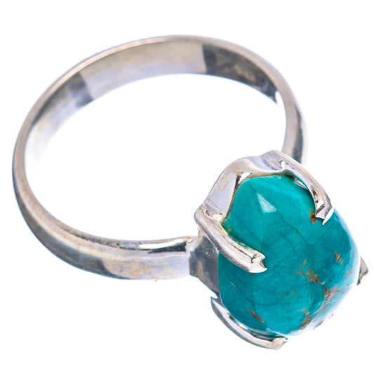 Turquoise oval cabochon .925 sterling silver ring, open side view, size 6