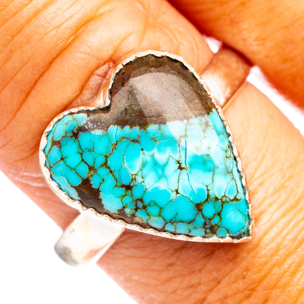 Rare Number 8 Mine Turquoise Heart Ring Size 9.5 (.925 Sterling Silver)