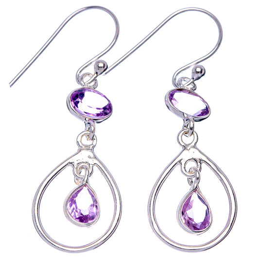Faceted Amethyst Dainty Earrings 1 5/8" (925 Sterling Silver) E2077