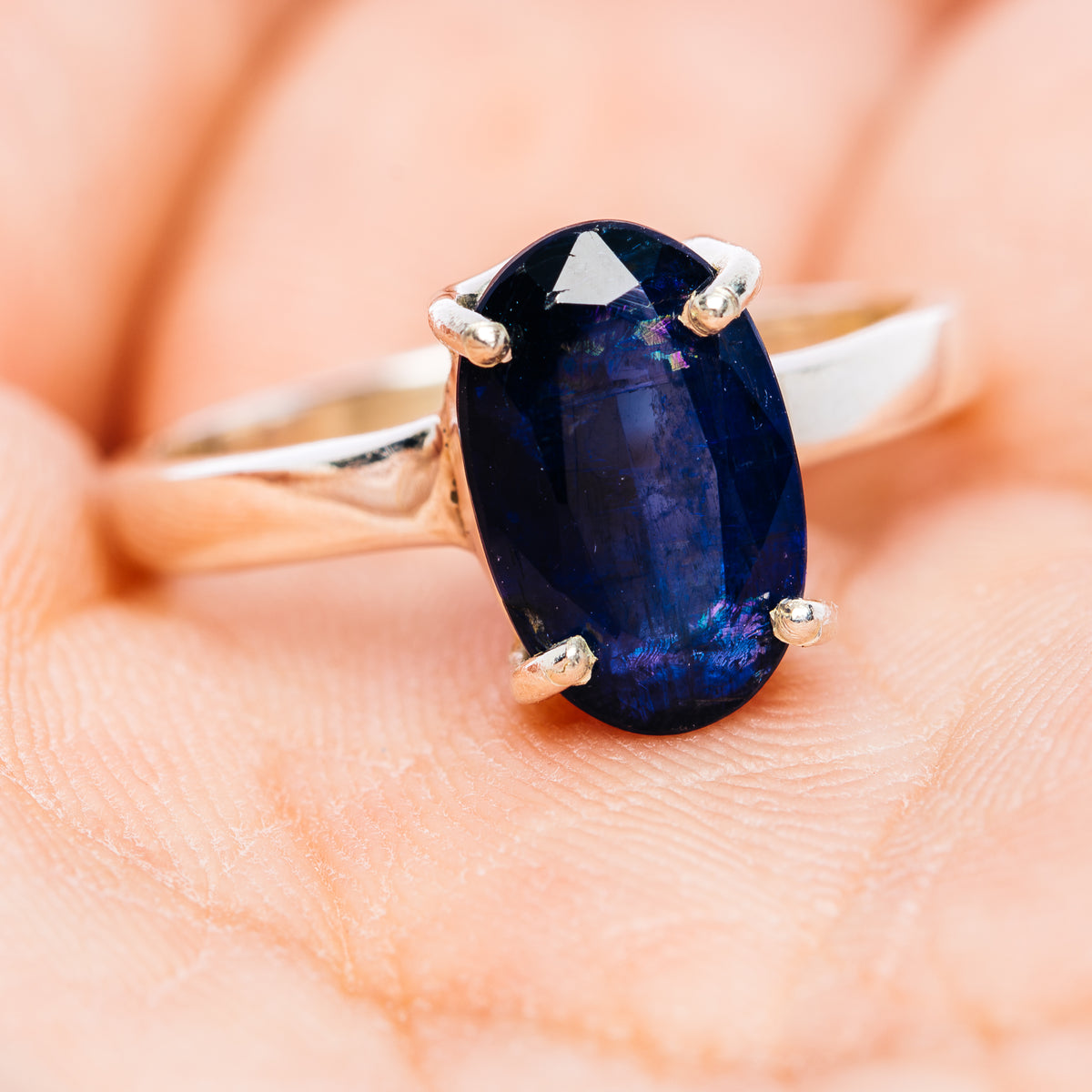 Faceted Sapphire Blue Kyanite Ring Size 8 (.925 Sterling Silver)