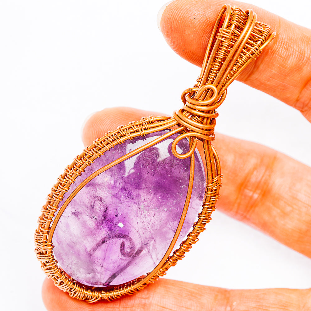 Amethyst Wire Wrap Pendant 2 7/8" (Copper)