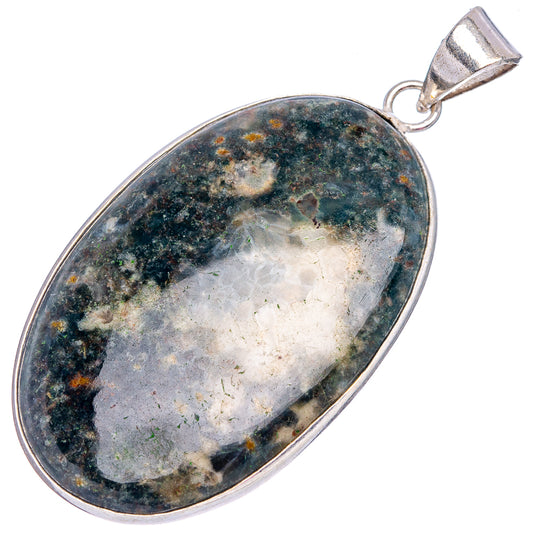 Silver-plated teardrop pendant with pale aqua and dark green ocean jasper stone pattern