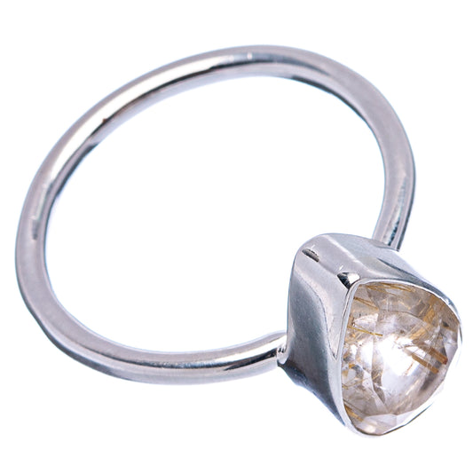 Sterling silver ring with teardrop rutilated quartz stone in split prong setting