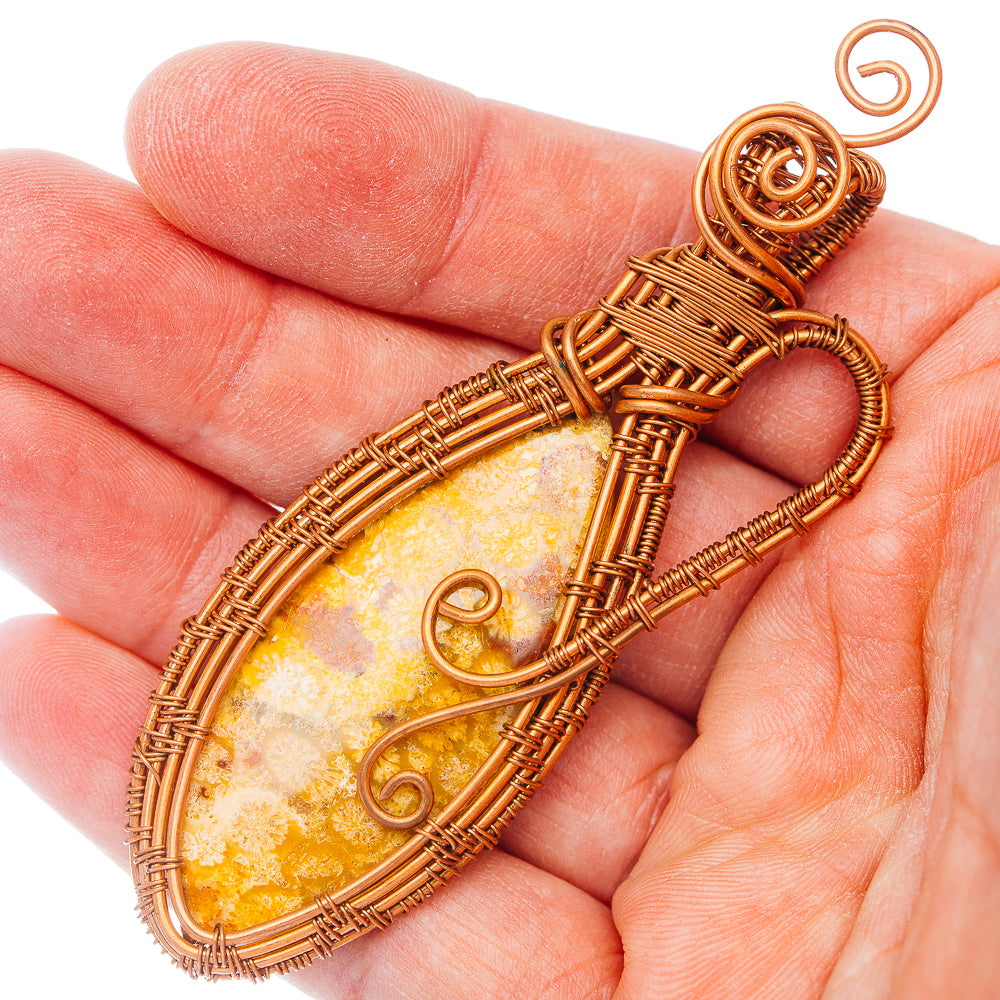 Fossil Coral Wire Warp Pendant 3 1/4" (Copper)