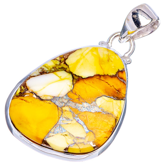 Large teardrop turquoise pendant with silver bail and yellow, brown, white stone pattern