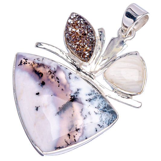 Signature Dendritic Opal, Metallic Druzy, Scolecite Pendant 1 3/4" (.925 Sterling Silver)