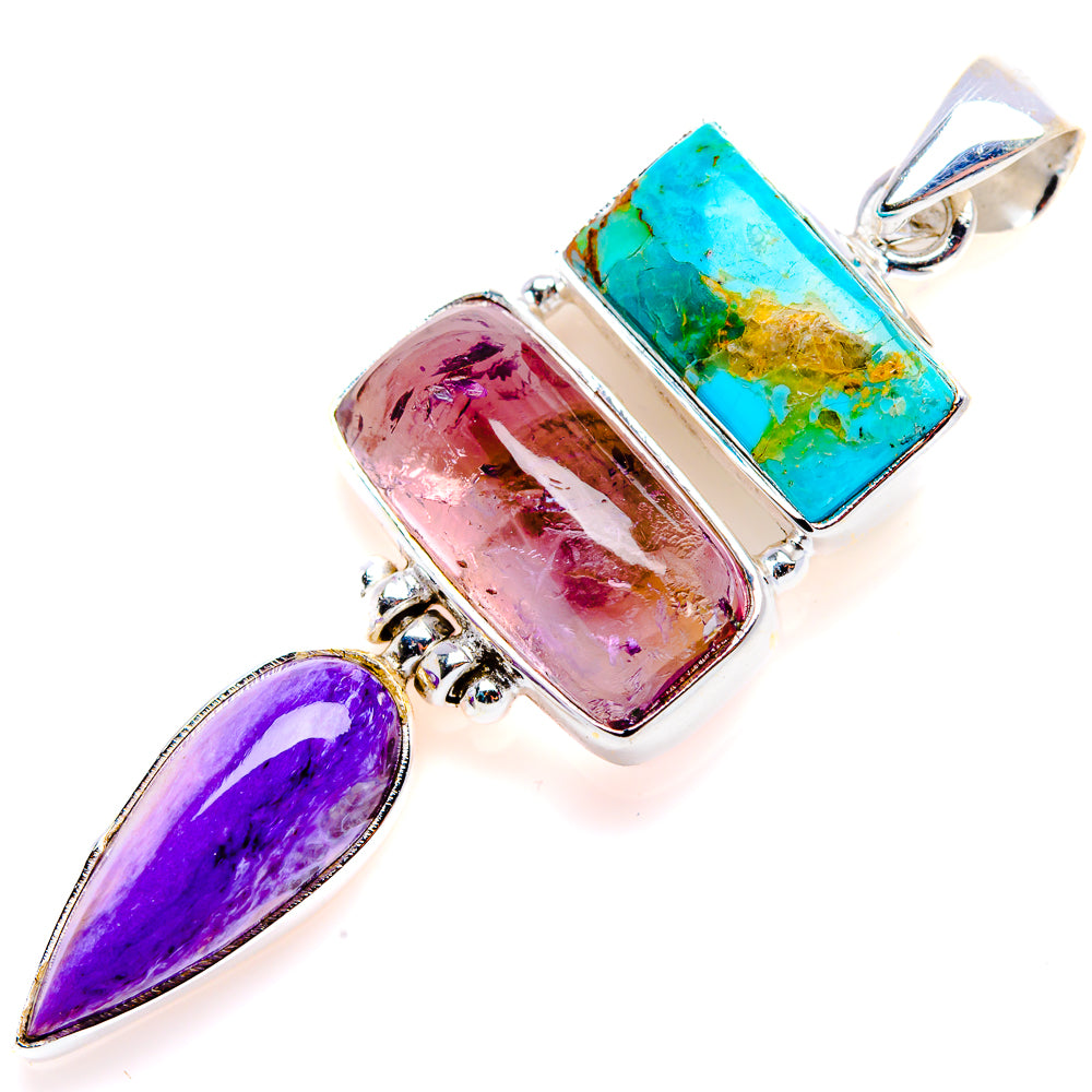 Mohave Kingman Turquoise, Amethyst, Charoite Pendant 2 1/4" (925 Sterling Silver) PD38239