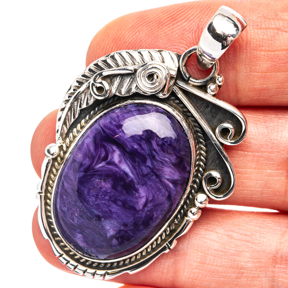 Premium Charoite Pendant 1 7/8" (.925 Sterling Silver)