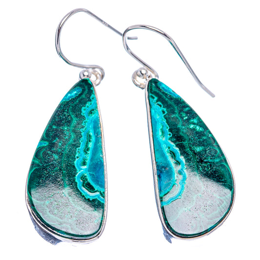 Malachite and chrysocolla teardrop drop earrings with .925 sterling silver hooks, green-blue stone