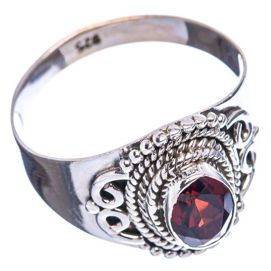 925 sterling silver garnet-style ring with red oval gemstone, decorative side, size 7