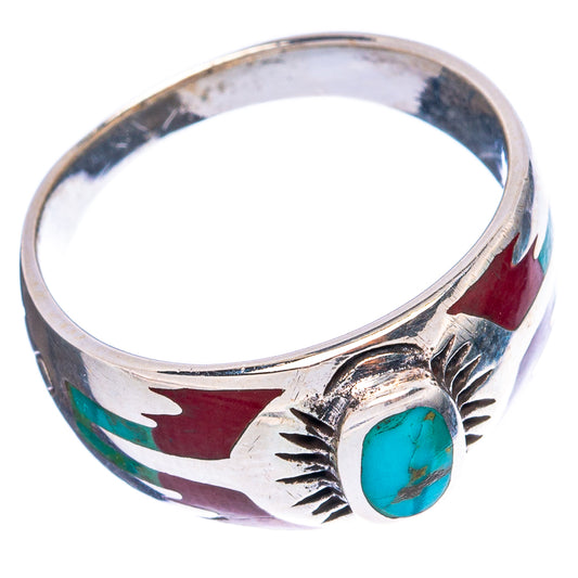 Rare Arizona Turquoise Coral Inlay Ring Size 6.75 (925 Sterling Silver) R4948
