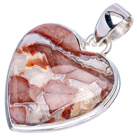 Lace agate heart pendant in .925 sterling silver, polished bezel and bail