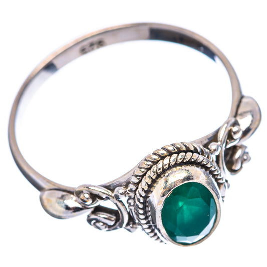 Oval green stone ring in .925 sterling silver band with rope bezel and scroll details