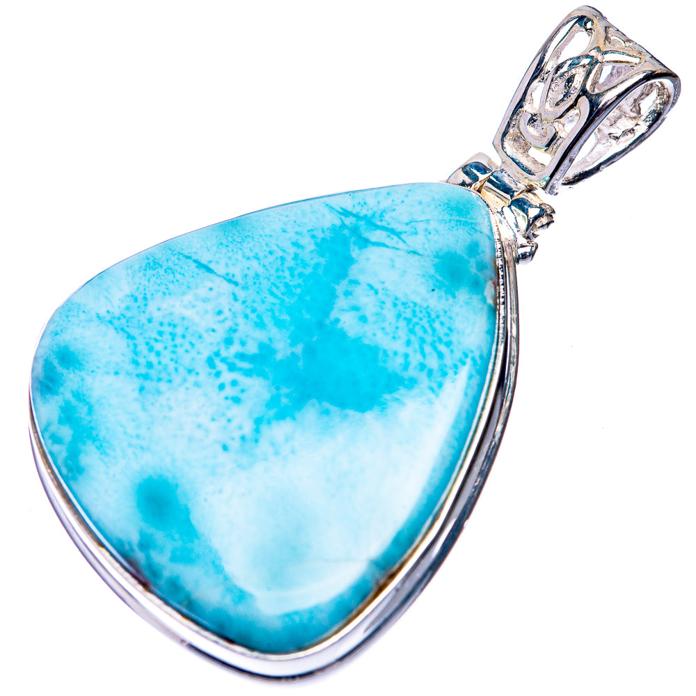 Larimar teardrop pendant with sterling silver bezel and loop bail