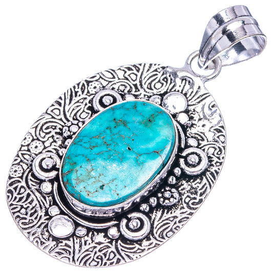 Ornate German silver turquoise oval pendant with scalloped edging and top loop