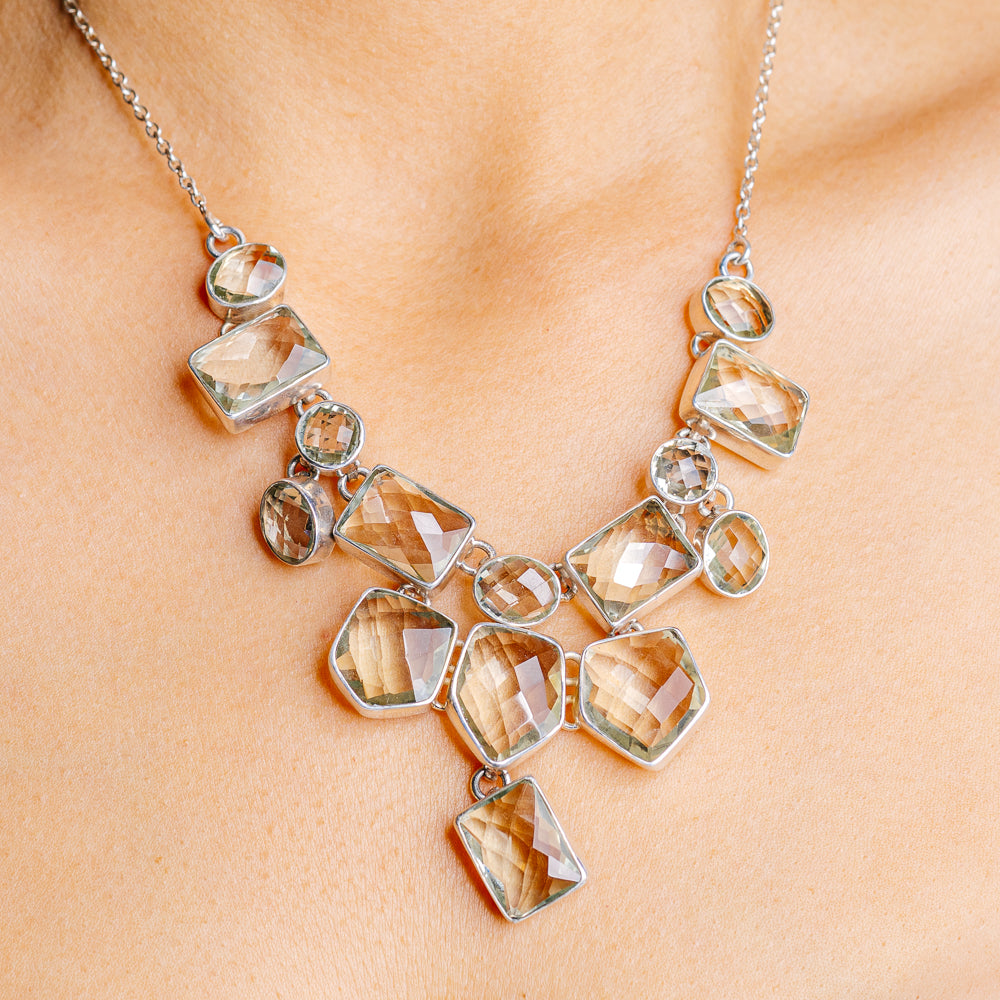 Green Amethyst Necklace 18 to 19" (.925 Sterling Silver)