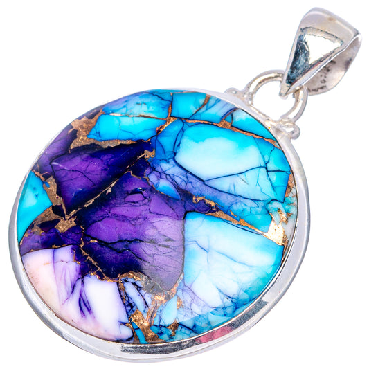 Round .925 sterling silver pendant with purple-blue turquoise stone and top bail