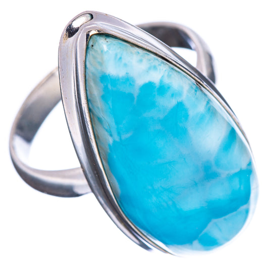 Oval blue Larimar ring, .925 sterling silver bezel with curved shank