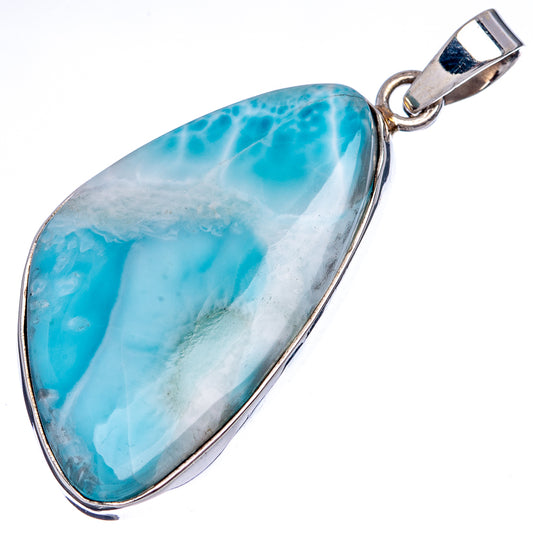 Sterling silver Larimar pendant with oval blue-teal stone and open bail for chain