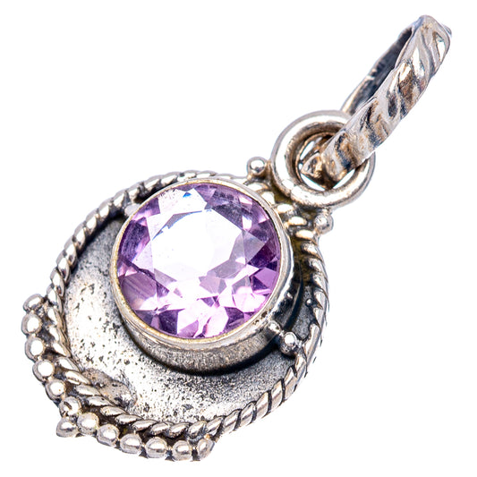 Amethyst pendant .925 sterling silver with round purple gemstone, textured oval halo