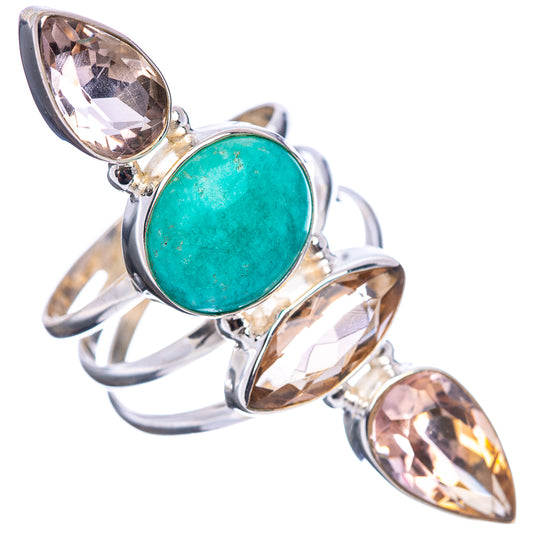 925 sterling silver gemstone ring with turquoise oval center and brown faceted ametrine accents