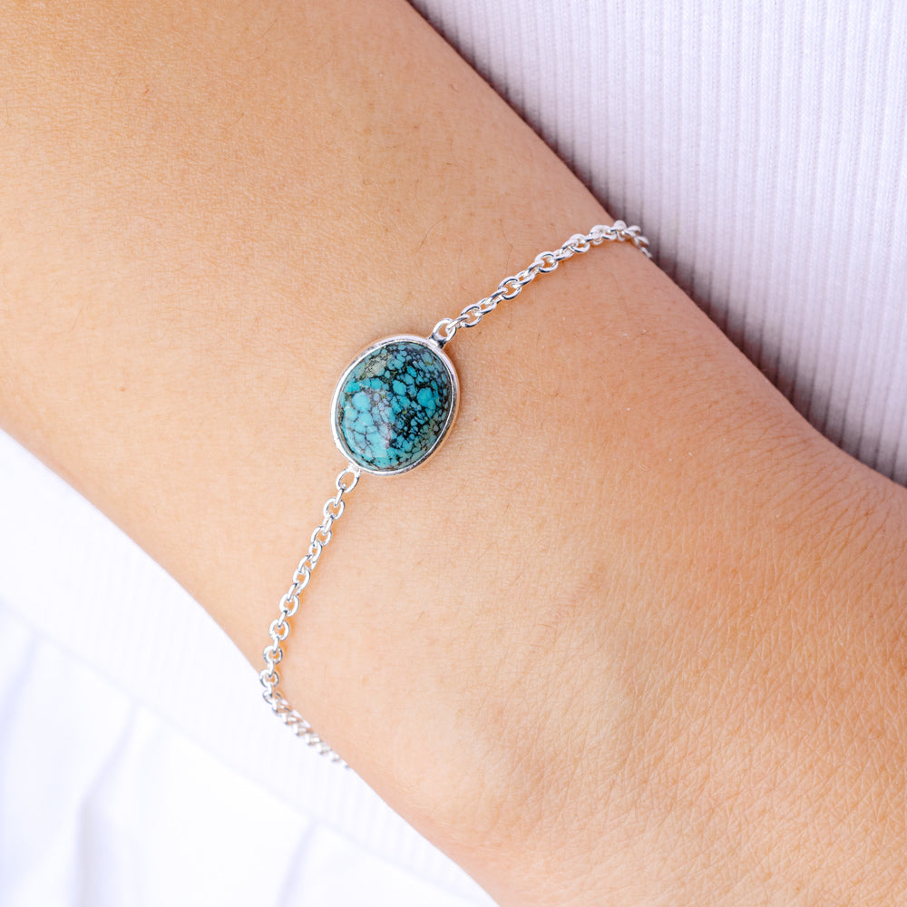 Hebei Spiderweb Turquoise Bracelet 7 to 7 5/8" (.925 Sterling Silver)