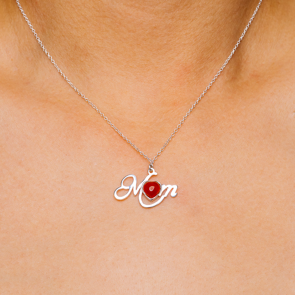 Carnelian Mom Necklace 16 to 18" (.925 Sterling Silver)