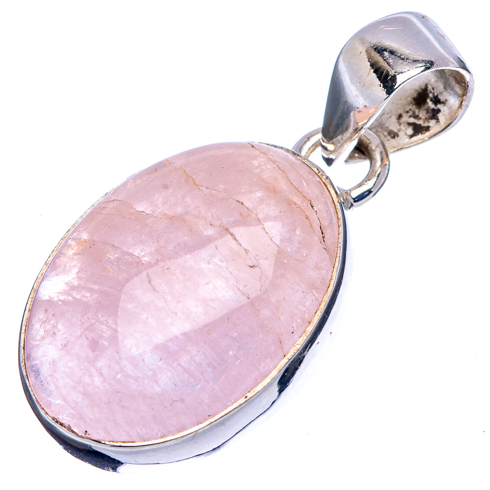 Oval rose quartz pendant with pink gemstone and .925 sterling silver frame and bail