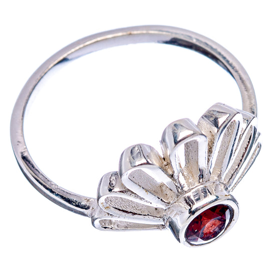 Sterling silver daisy ring, size 6, round garnet in front with open petal detail