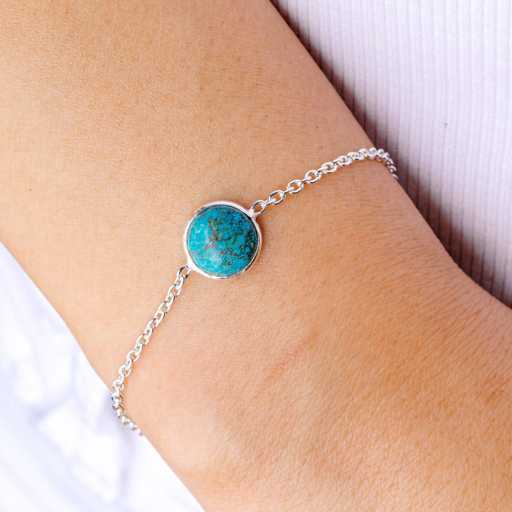 Hebei Spiderweb Turquoise Bracelet 7 to 7 3/4" (.925 Sterling Silver)