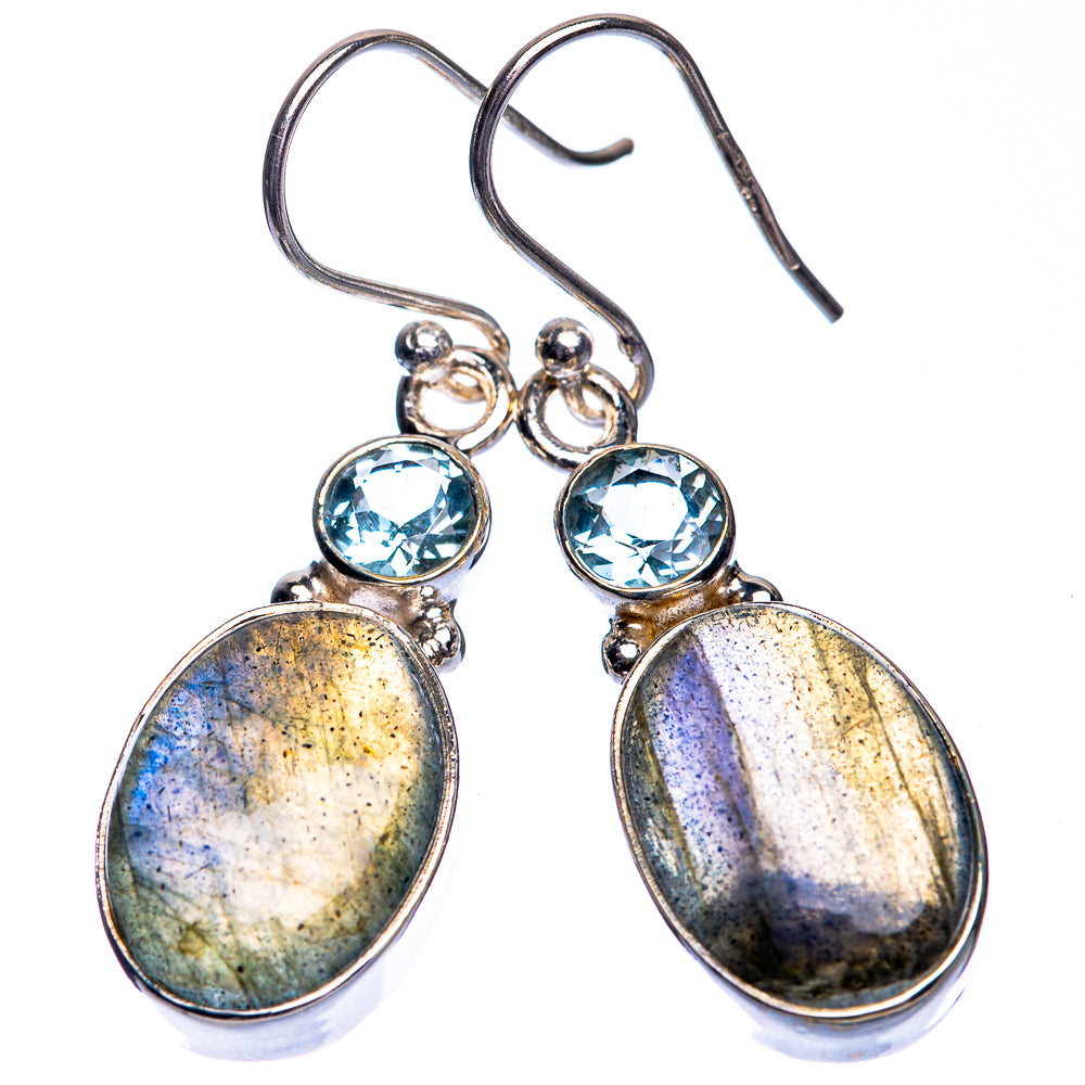Labradorite, Blue Topaz Earrings 1 1/2" (925 Sterling Silver) E432746