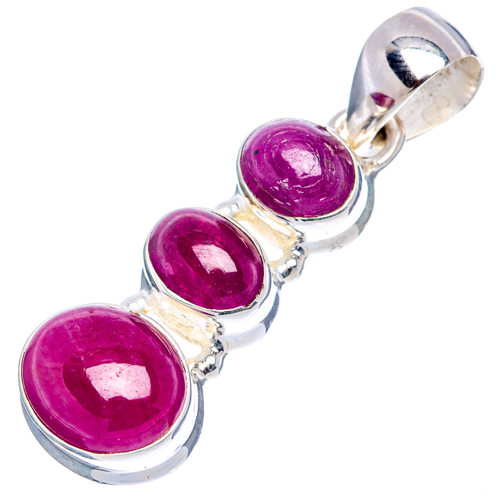 Premium 3-Stone Burmese Ruby Pendant 1 3/8" (.925 Sterling Silver)