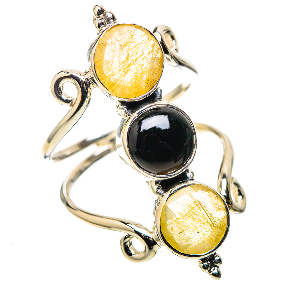 Premium Black Onyx, Rutilated Quartz Ring Size 8 (925 Sterling Silver) RING138059