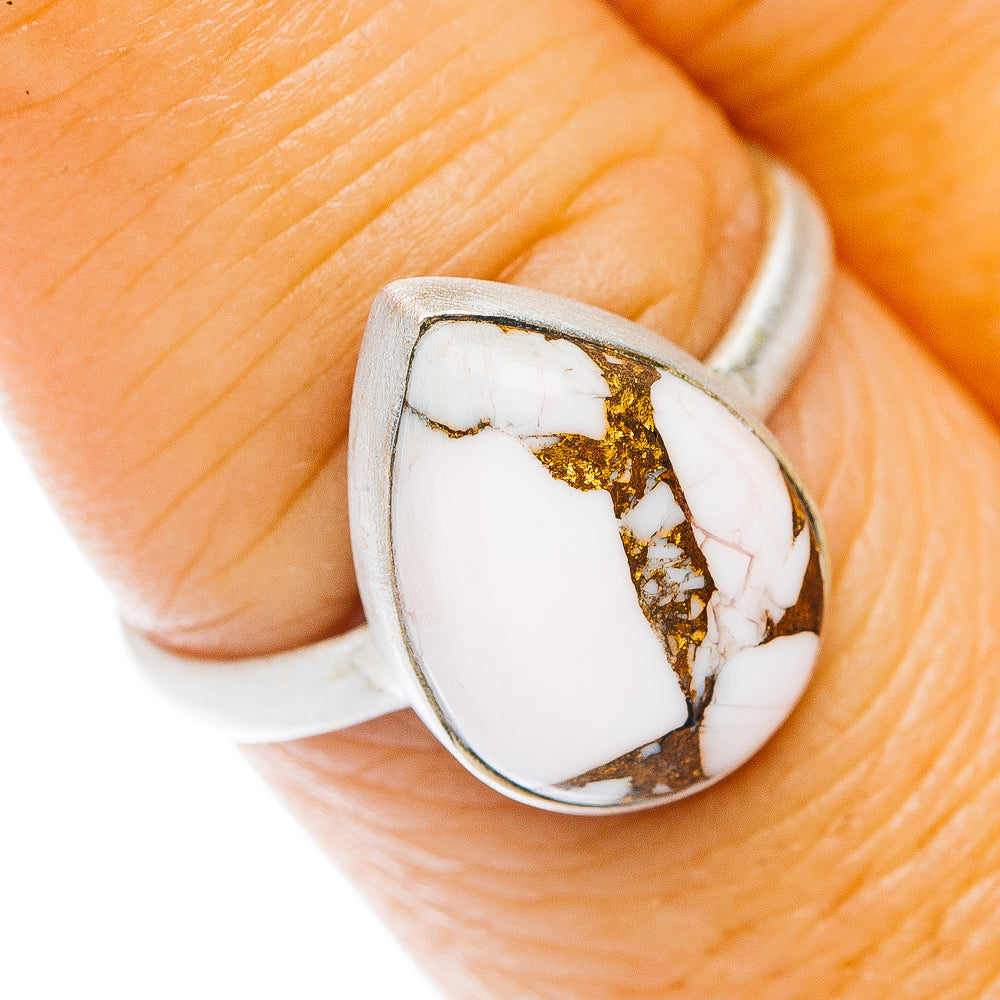 Size 8 .925 sterling silver ring with oval wild horse jasper cabochon, white and gold-brown