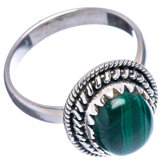 Sterling silver malachite cabochon ring, oval green stone with rope-like textured band