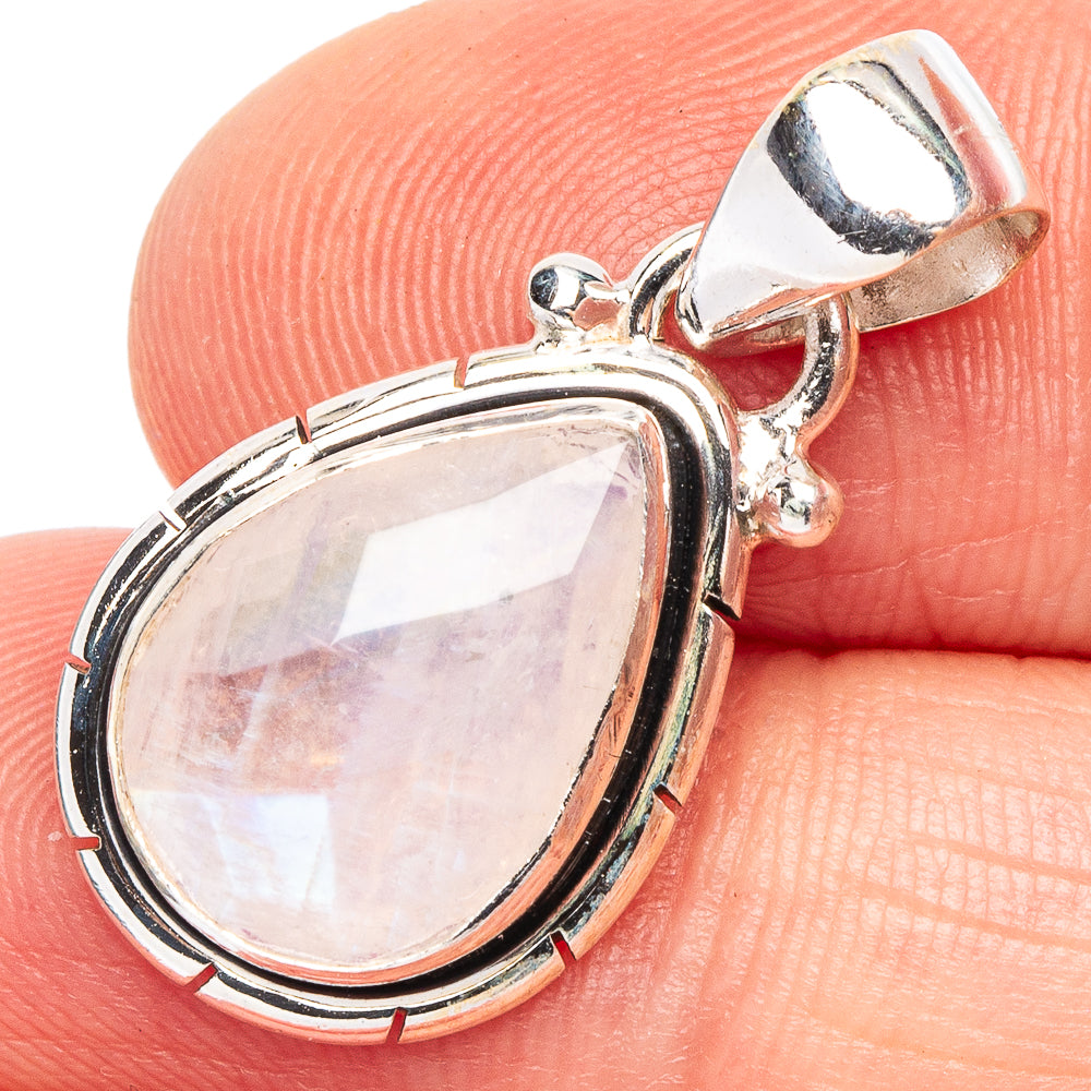 925 sterling silver moonstone pendant, faceted oval iridescent stone in silver frame