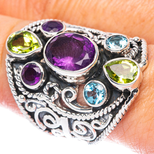 Signature Amethyst, Peridot, Blue Topaz Ring Size 8.75 (925 Sterling Silver) R2581