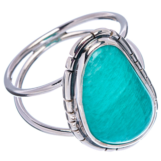 Amazonite oval ring, .925 sterling silver, turquoise-green stone, side profile.