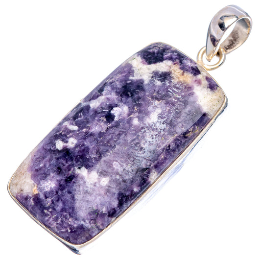 Rectangular .925 sterling silver lepidolite pendant with purple-and-white stone