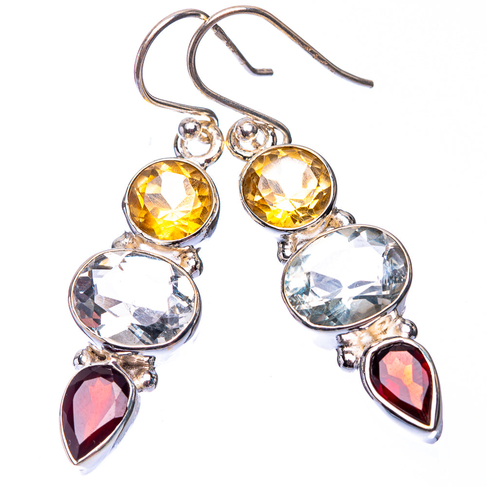 White Quartz, Citrine, Garnet Earrings 1 5/8" (925 Sterling Silver) E432280