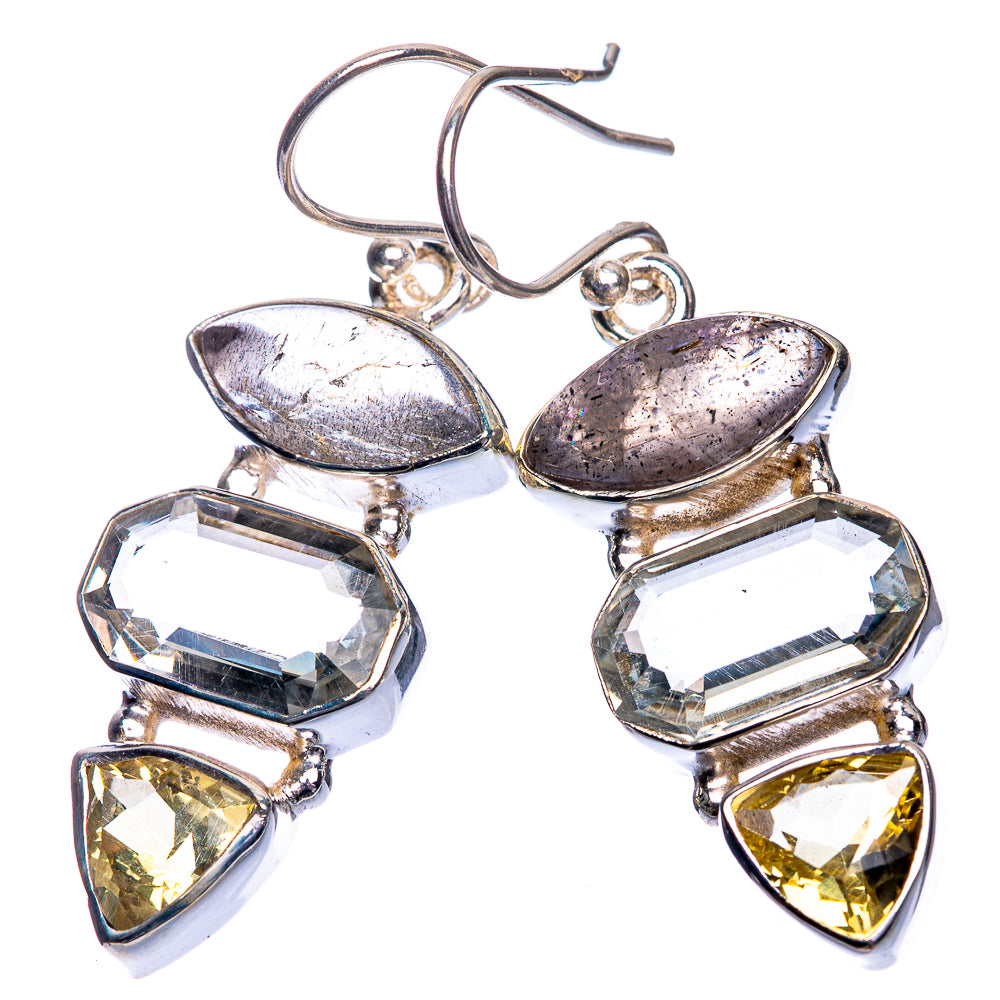Labradorite, White Quartz, Citrine Earrings 1 5/8" (925 Sterling Silver) E432477