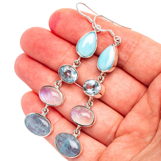 Sterling silver drop earrings with aqua and pastel stones: teardrop, round, and oval dangles