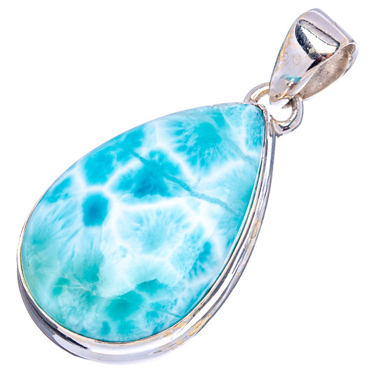 Larimar teardrop pendant in .925 sterling silver with oval blue stone bail