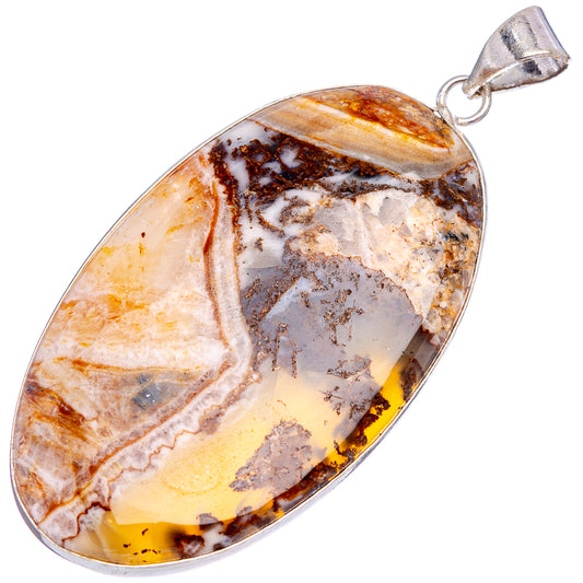 Silver-plated tube agate pendant with oval amber-brown and white stone