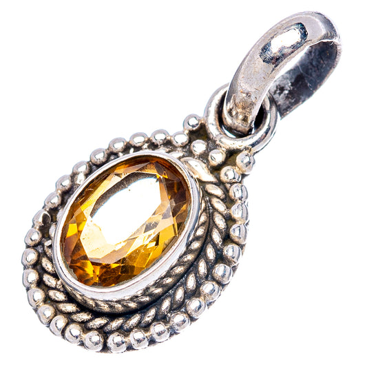 Sterling silver citrine pendant with oval amber-gold gemstone, ornate bezel