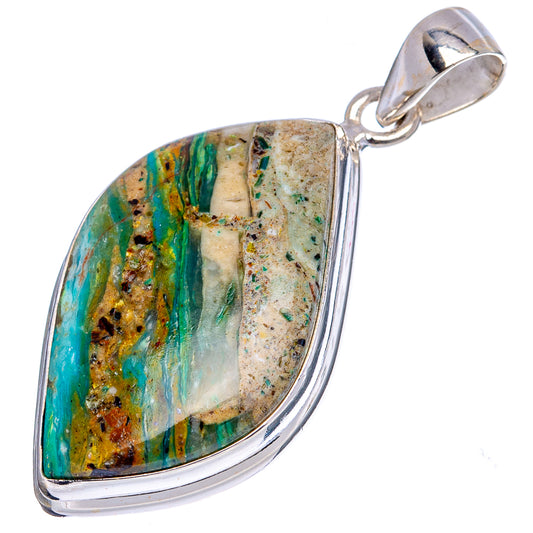 Sterling silver opal pendant with teardrop cabochon, green blue and gold marbled look
